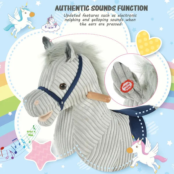 Plush Kids Rocking Horse with Sound for Ages 36 to 72 Months, Gray and White - product image 7