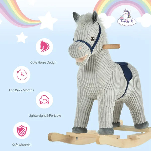 Plush Kids Rocking Horse with Sound for Ages 36 to 72 Months, Gray and White - product image 5