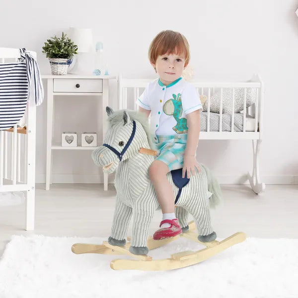 Plush Kids Rocking Horse with Sound for Ages 36 to 72 Months, Gray and White - product image 2