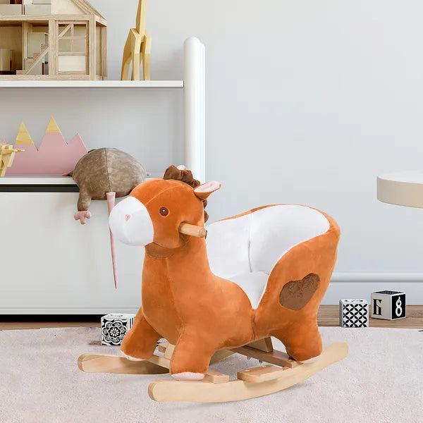 Plush Rocking Horse with Music for Ages 1 to 3 Years, Brown and White - product image 2