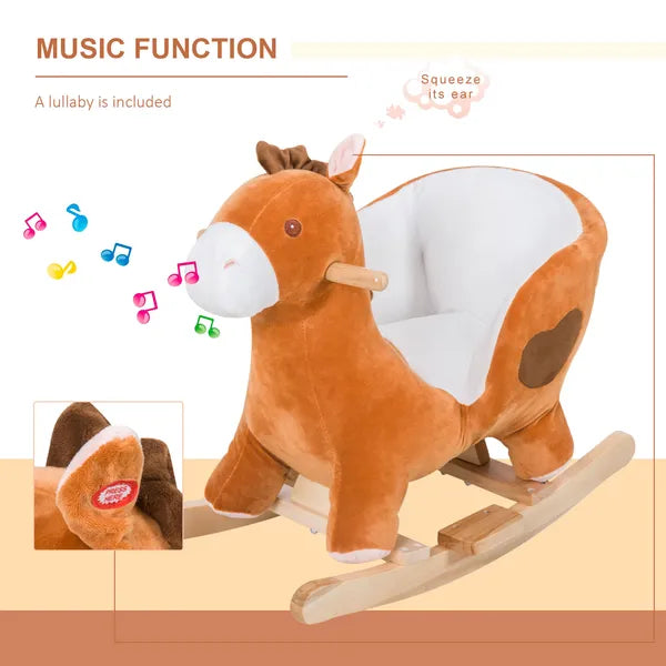 Plush Rocking Horse with Music for Ages 1 to 3 Years, Brown and White - product image 6