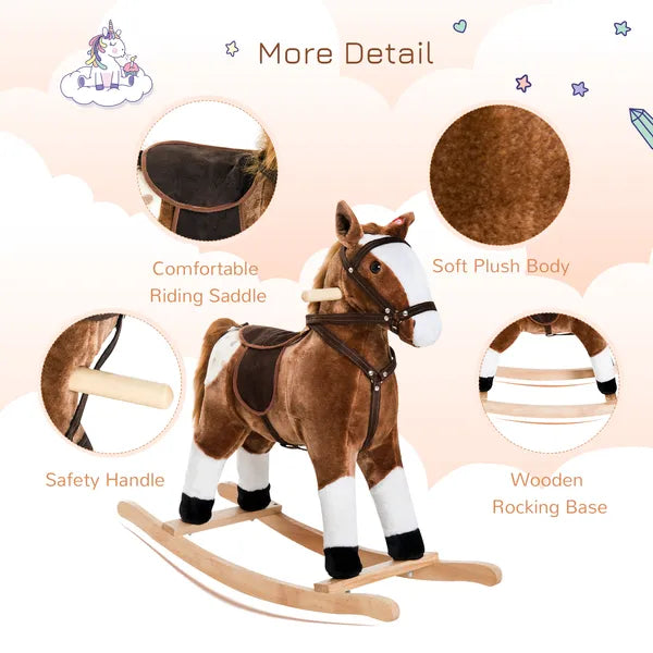 Plush Rocking Horse for Kids, Brown, Realistic Sounds, Ride-On Toy for Children 3+ - product image 7