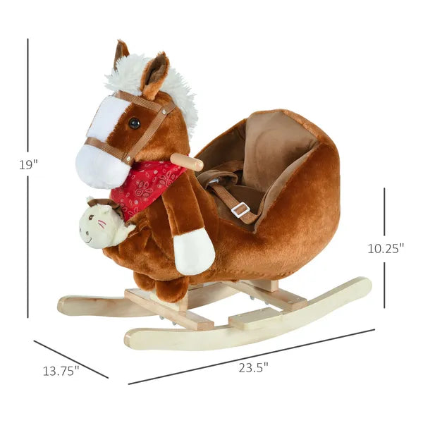 Qaba Plush Rocking Horse Toy, Kids Ride On Horse Toy with Fun Song Music, Rocking Pony Toy for Children 18-36 Months, Boys Girls Gift, Brown - product image 3