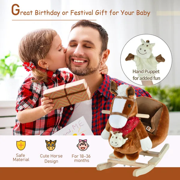 Qaba Plush Rocking Horse Toy, Kids Ride On Horse Toy with Fun Song Music, Rocking Pony Toy for Children 18-36 Months, Boys Girls Gift, Brown - product image 4
