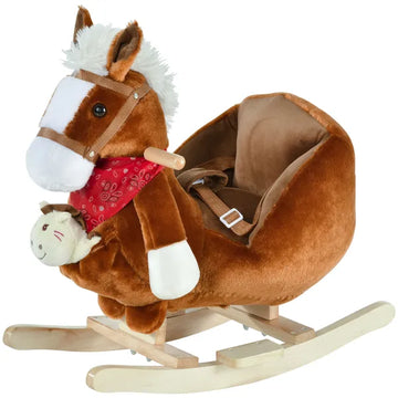 Qaba Plush Rocking Horse Toy, Kids Ride On Horse Toy with Fun Song Music, Rocking Pony Toy for Children 18-36 Months, Boys Girls Gift, Brown - product image 1