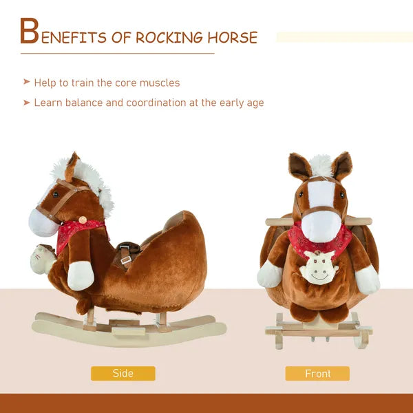 Qaba Plush Rocking Horse Toy, Kids Ride On Horse Toy with Fun Song Music, Rocking Pony Toy for Children 18-36 Months, Boys Girls Gift, Brown - product image 5