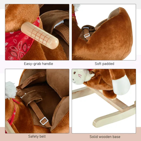 Qaba Plush Rocking Horse Toy, Kids Ride On Horse Toy with Fun Song Music, Rocking Pony Toy for Children 18-36 Months, Boys Girls Gift, Brown - product image 6