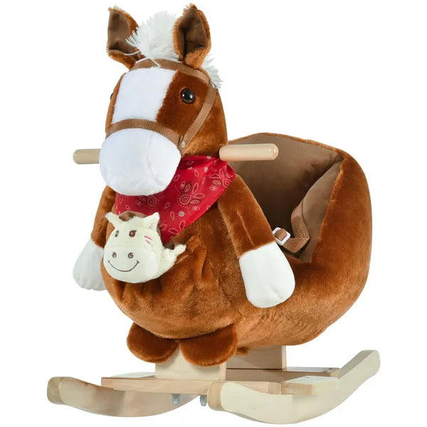 Qaba Plush Rocking Horse Toy, Kids Ride On Horse Toy with Fun Song Music, Rocking Pony Toy for Children 18-36 Months, Boys Girls Gift, Brown - product image 11