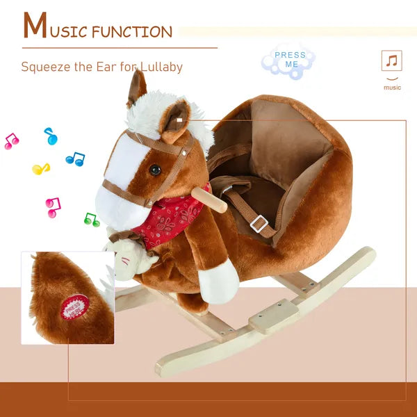 Qaba Plush Rocking Horse Toy, Kids Ride On Horse Toy with Fun Song Music, Rocking Pony Toy for Children 18-36 Months, Boys Girls Gift, Brown - product image 7