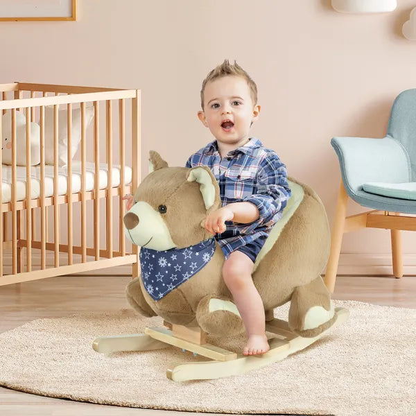 Qaba Plush Rocking Horse with Music, Kids Ride-On Rocker Toy, Soft and Fun Rocking Animal, 18-36 Months, Brown Bear - product image 2