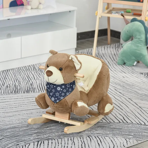 Qaba Plush Rocking Horse with Music, Kids Ride-On Rocker Toy, Soft and Fun Rocking Animal, 18-36 Months, Brown Bear - product image 10
