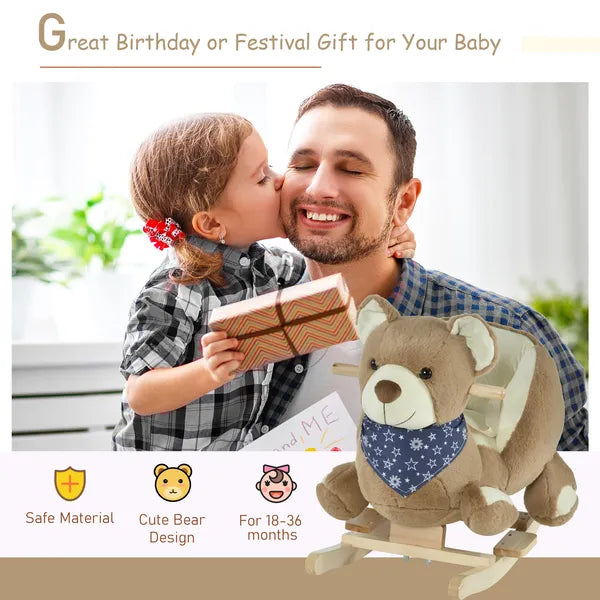 Qaba Plush Rocking Horse with Music, Kids Ride-On Rocker Toy, Soft and Fun Rocking Animal, 18-36 Months, Brown Bear - product image 4