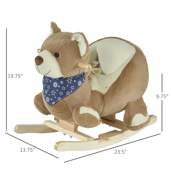Qaba Plush Rocking Horse with Music, Kids Ride-On Rocker Toy, Soft and Fun Rocking Animal, 18-36 Months, Brown Bear - product image 3