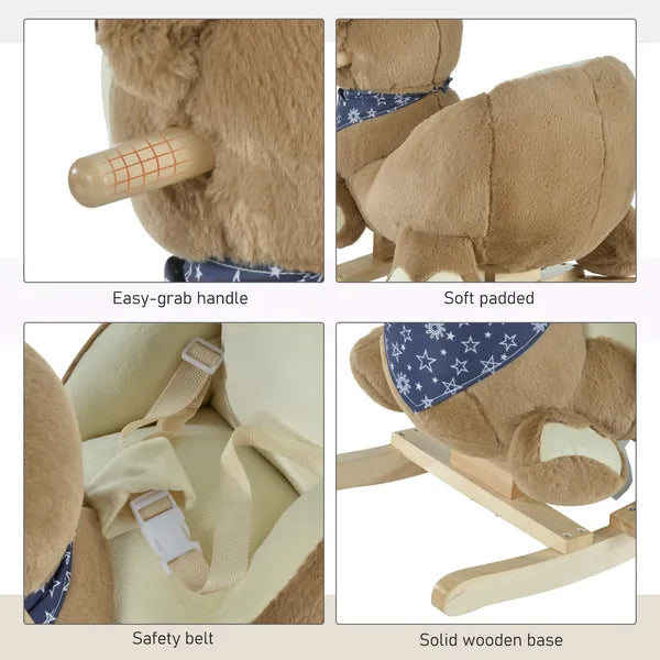 Qaba Plush Rocking Horse with Music, Kids Ride-On Rocker Toy, Soft and Fun Rocking Animal, 18-36 Months, Brown Bear - product image 7