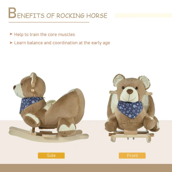 Qaba Plush Rocking Horse with Music, Kids Ride-On Rocker Toy, Soft and Fun Rocking Animal, 18-36 Months, Brown Bear - product image 6