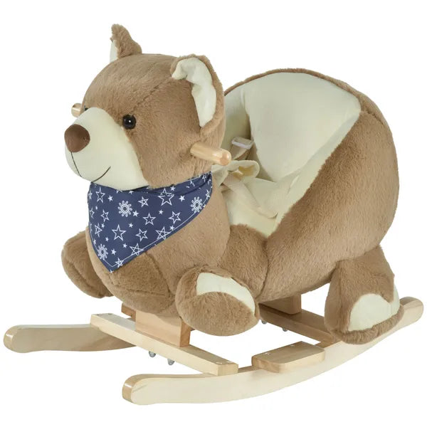 Qaba Plush Rocking Horse with Music, Kids Ride-On Rocker Toy, Soft and Fun Rocking Animal, 18-36 Months, Brown Bear - product image 1