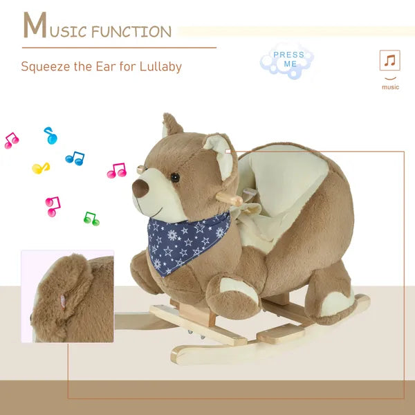 Qaba Plush Rocking Horse with Music, Kids Ride-On Rocker Toy, Soft and Fun Rocking Animal, 18-36 Months, Brown Bear - product image 5