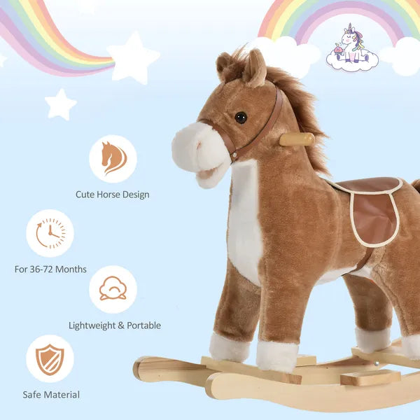 Qaba Plush Rocking Horse with Sounds, Wooden Rockers and Base for Toddlers 36-72 Months, Cozy Toddler Rocking Chair - product image 5