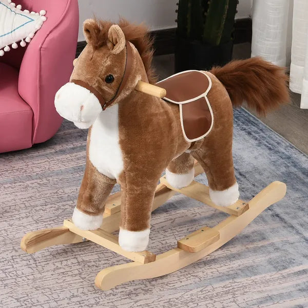 Qaba Plush Rocking Horse with Sounds, Wooden Rockers and Base for Toddlers 36-72 Months, Cozy Toddler Rocking Chair - product image 10