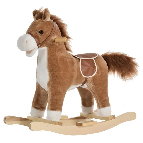 Qaba Plush Rocking Horse with Sounds, Wooden Rockers and Base for Toddlers 36-72 Months, Cozy Toddler Rocking Chair - product image 1