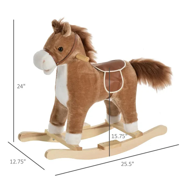 Qaba Plush Rocking Horse with Sounds, Wooden Rockers and Base for Toddlers 36-72 Months, Cozy Toddler Rocking Chair - product image 3