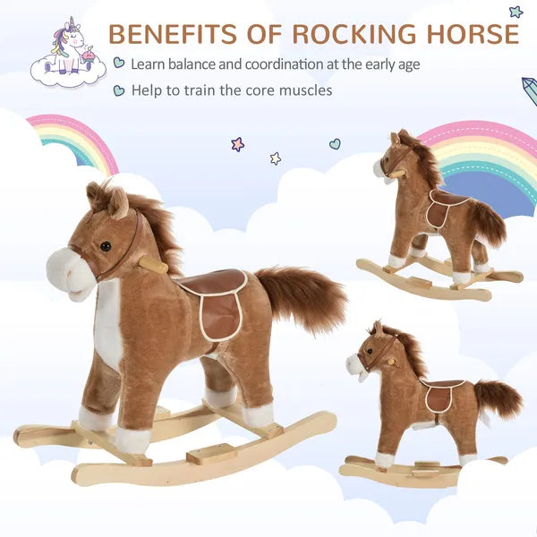 Qaba Plush Rocking Horse with Sounds, Wooden Rockers and Base for Toddlers 36-72 Months, Cozy Toddler Rocking Chair - product image 4