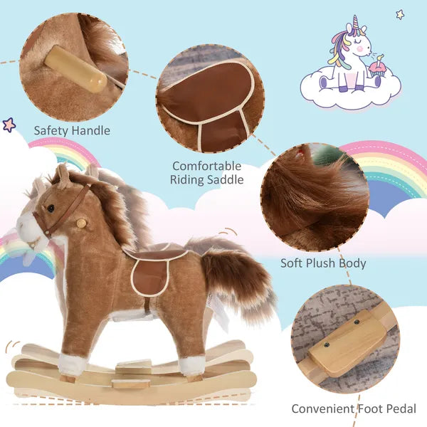 Qaba Plush Rocking Horse with Sounds, Wooden Rockers and Base for Toddlers 36-72 Months, Cozy Toddler Rocking Chair - product image 7