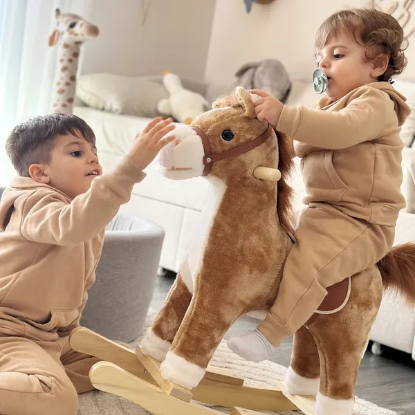 Qaba Plush Rocking Horse with Sounds, Wooden Rockers and Base for Toddlers 36-72 Months, Cozy Toddler Rocking Chair - product image 8