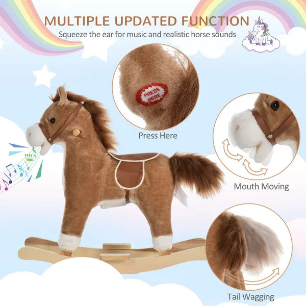 Qaba Plush Rocking Horse with Sounds, Wooden Rockers and Base for Toddlers 36-72 Months, Cozy Toddler Rocking Chair - product image 6