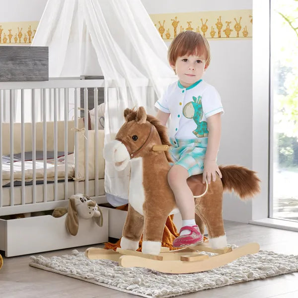 Qaba Plush Rocking Horse with Sounds, Wooden Rockers and Base for Toddlers 36-72 Months, Cozy Toddler Rocking Chair - product image 2