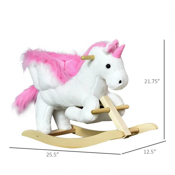 Plush Rocking Unicorn, Wooden Ride-On Chair, Lullaby Song, 18-36 Months, White and Pink, for Babies - product image 3