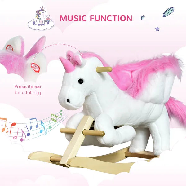 Plush Rocking Unicorn, Wooden Ride-On Chair, Lullaby Song, 18-36 Months, White and Pink, for Babies - product image 5