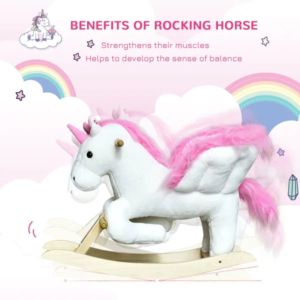 Plush Rocking Unicorn, Wooden Ride-On Chair, Lullaby Song, 18-36 Months, White and Pink, for Babies - product image 4