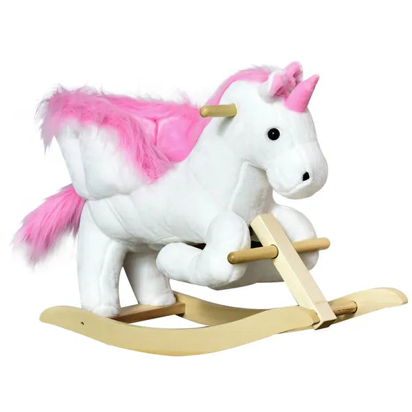 Plush Rocking Unicorn, Wooden Ride-On Chair, Lullaby Song, 18-36 Months, White and Pink, for Babies - product image 1