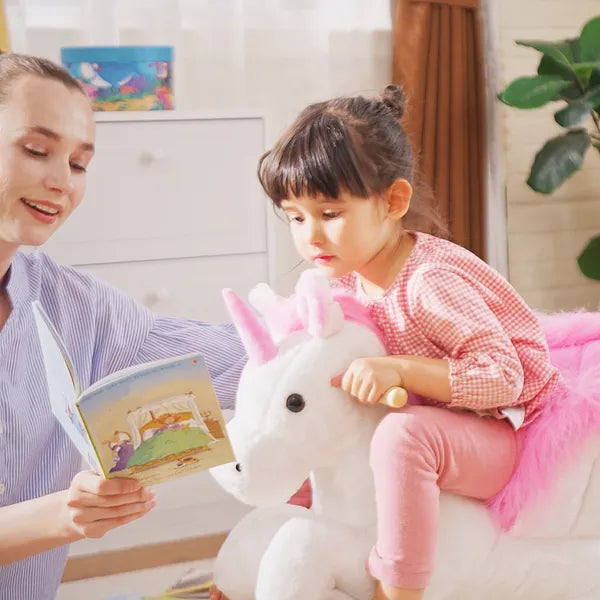 Plush Rocking Unicorn, Wooden Ride-On Chair, Lullaby Song, 18-36 Months, White and Pink, for Babies - product image 9
