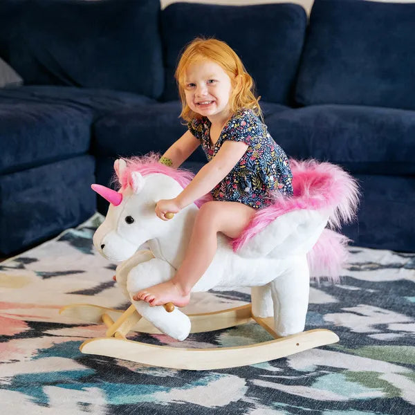Plush Rocking Unicorn, Wooden Ride-On Chair, Lullaby Song, 18-36 Months, White and Pink, for Babies - product image 10