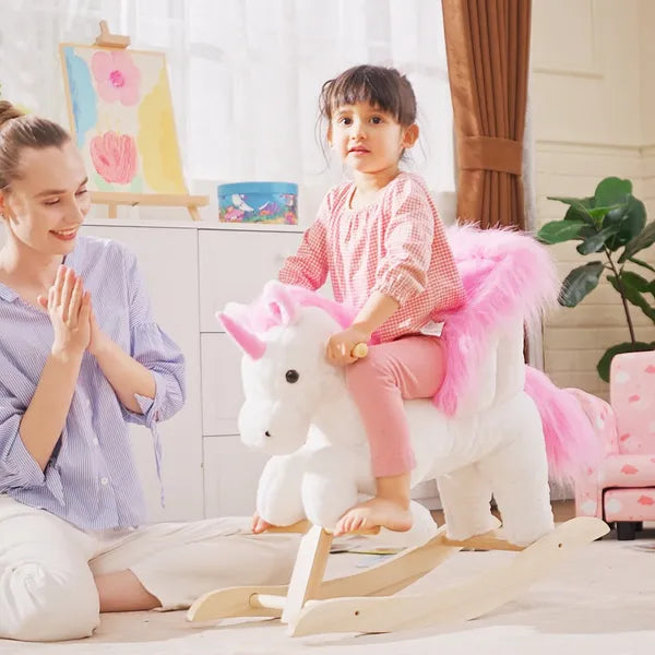 Plush Rocking Unicorn, Wooden Ride-On Chair, Lullaby Song, 18-36 Months, White and Pink, for Babies - product image 2