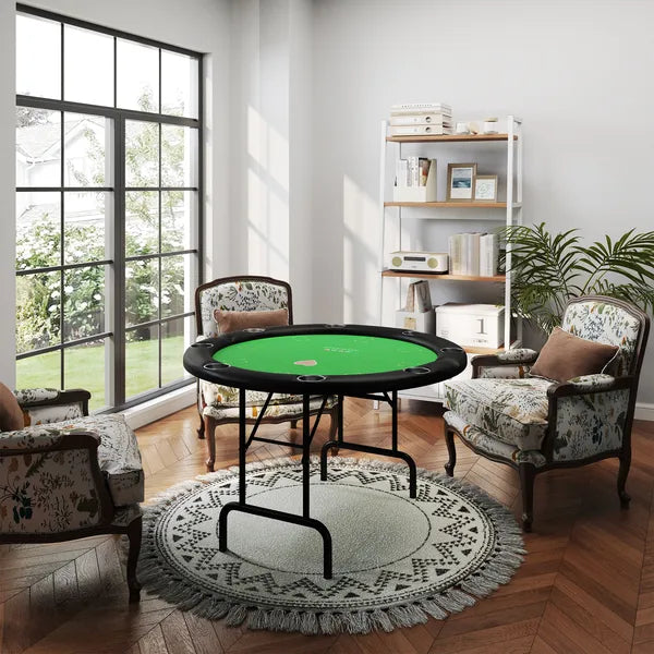 Poker Table Foldable 47" Round Casino Folding Game Table for 8 Players with Cup Holders, Green - product image 10