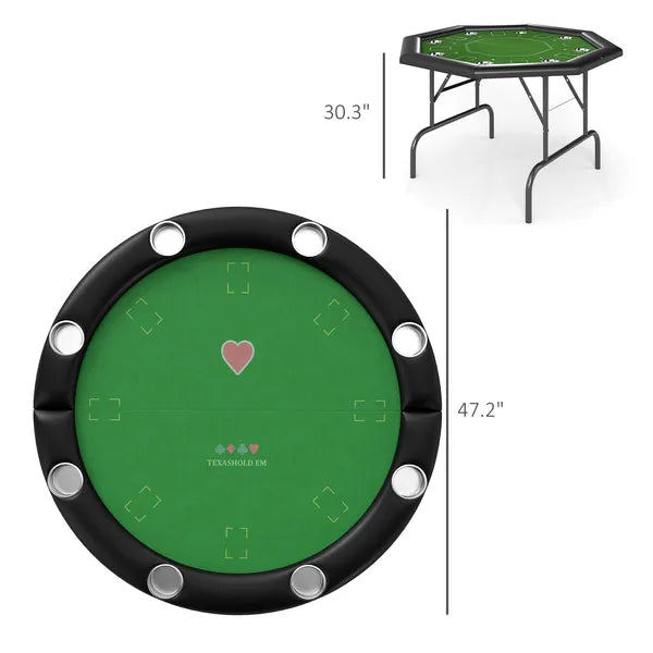 Poker Table Foldable 47" Round Casino Folding Game Table for 8 Players with Cup Holders, Green - product image 3