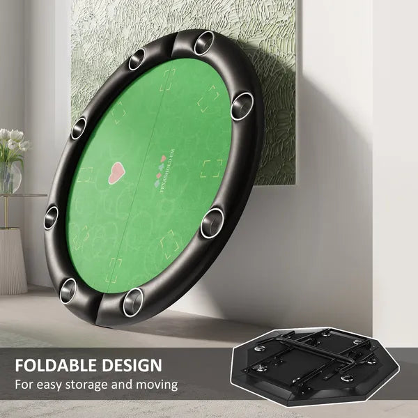 Poker Table Foldable 47" Round Casino Folding Game Table for 8 Players with Cup Holders, Green - product image 4