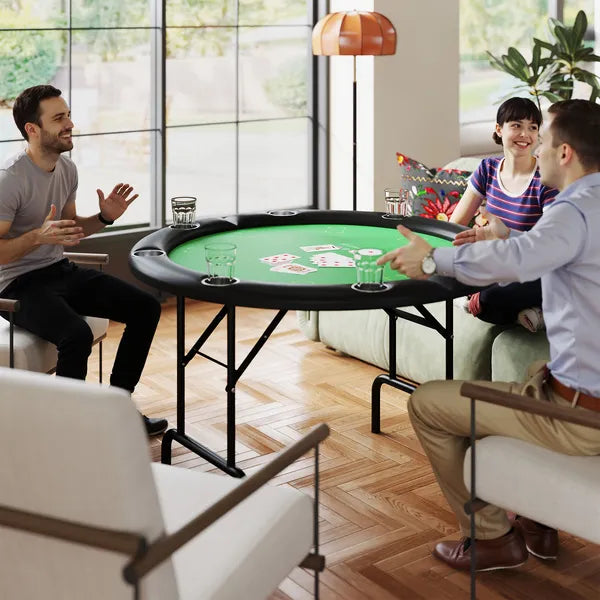 Poker Table Foldable 47" Round Casino Folding Game Table for 8 Players with Cup Holders, Green - product image 2