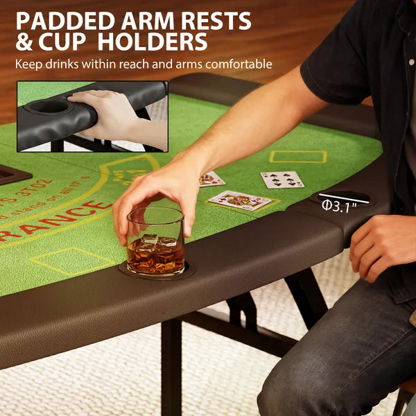 Soozier Poker Table Foldable, 72" Portable Casino Blackjack Table for 8 Players with Felt Surface, Cup Holders, Green - product image 7
