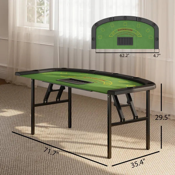 Soozier Poker Table Foldable, 72" Portable Casino Blackjack Table for 8 Players with Felt Surface, Cup Holders, Green - product image 3