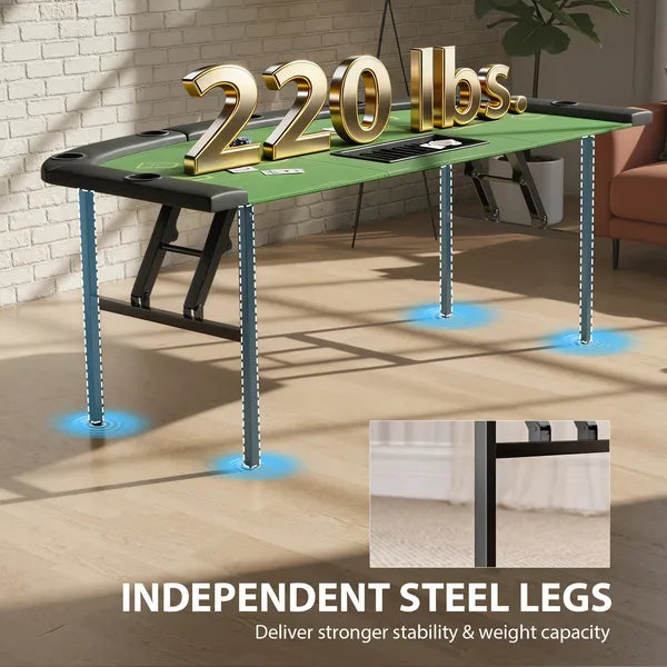 Soozier Poker Table Foldable, 72" Portable Casino Blackjack Table for 8 Players with Felt Surface, Cup Holders, Green - product image 5