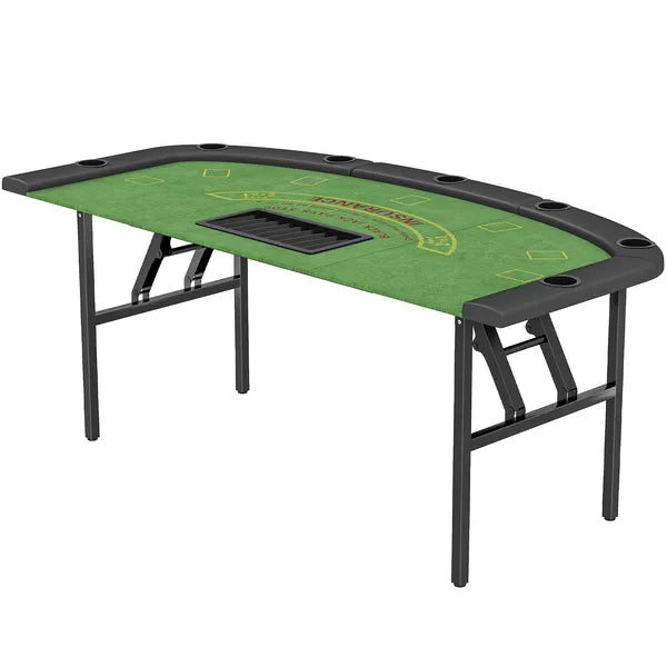 Soozier Poker Table Foldable, 72" Portable Casino Blackjack Table for 8 Players with Felt Surface, Cup Holders, Green - product image 1