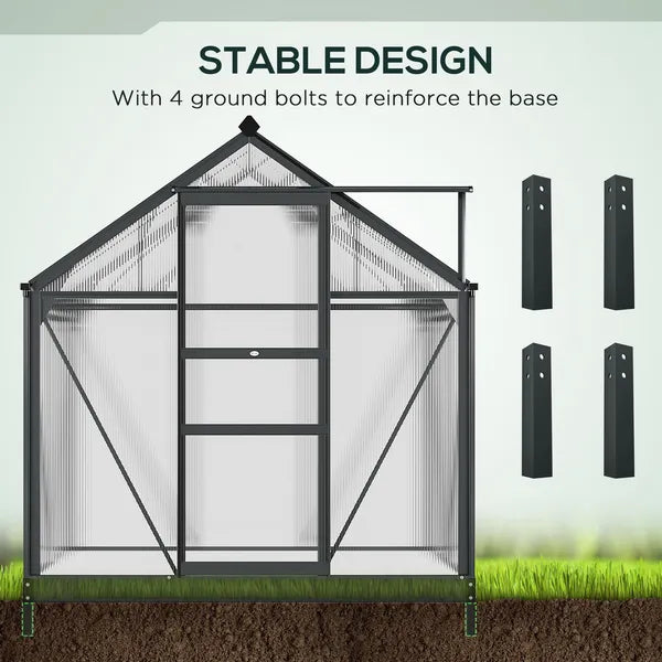 Outsunny Polycarbonate Greenhouse, Heavy-Duty Outdoor Aluminum Walk-in Green House Kit Vent Door, 6.2'x4.3'x6.6' Gray - product image 5