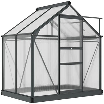 Outsunny Polycarbonate Greenhouse, Heavy-Duty Outdoor Aluminum Walk-in Green House Kit Vent Door, 6.2'x4.3'x6.6' Gray - product image 1