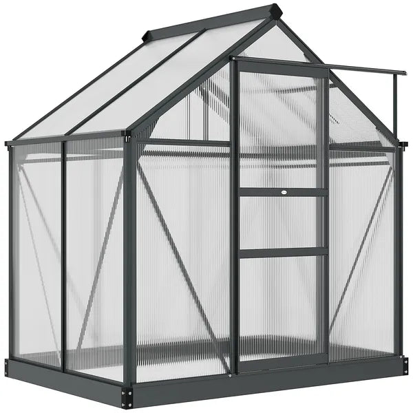 Outsunny Polycarbonate Greenhouse, Heavy-Duty Outdoor Aluminum Walk-in Green House Kit Vent Door, 6.2'x4.3'x6.6' Gray - product image 1