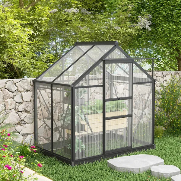 Outsunny Polycarbonate Greenhouse, Heavy-Duty Outdoor Aluminum Walk-in Green House Kit Vent Door, 6.2'x4.3'x6.6' Gray - product image 2