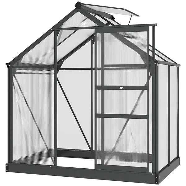 Outsunny Polycarbonate Greenhouse, Heavy-Duty Outdoor Aluminum Walk-in Green House Kit Vent Door, 6.2'x4.3'x6.6' Gray - product image 11